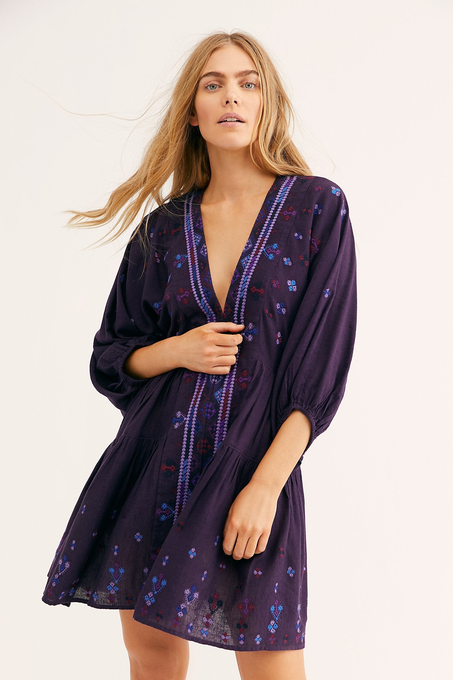 Robe courte bohème bleu - Violet / S
