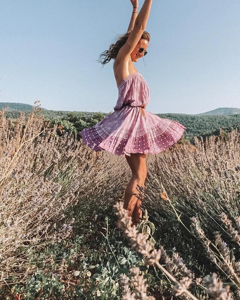 Robe Courte Style Bohème - Lavende / S