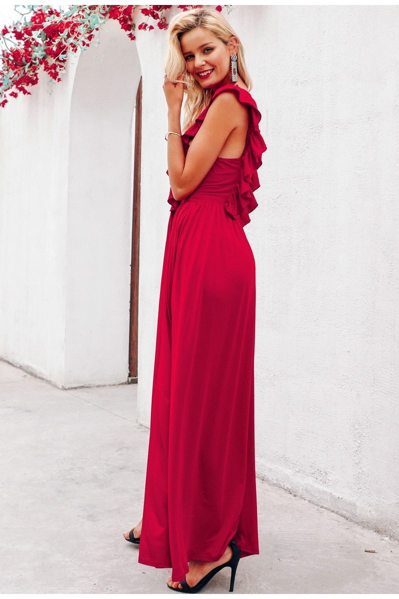 Robe de Soiree Longue Bohème Chic - Rouge / S