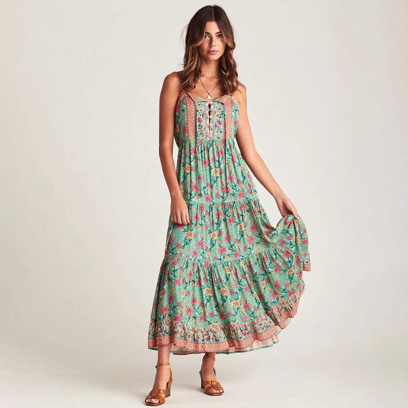 Robe Éthnique Boho - Vert / S