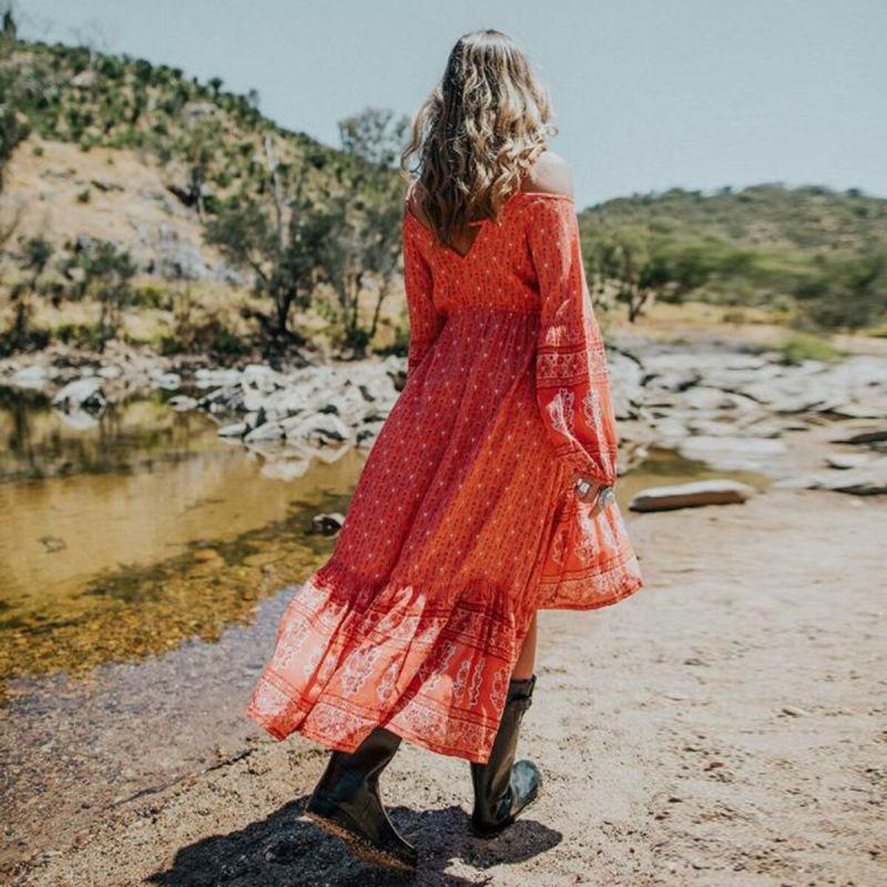 Robe Hippie Année 70 - Orange / S