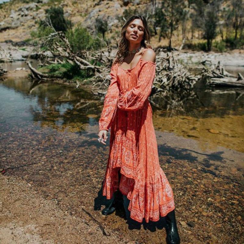 Robe Hippie Année 70 - Orange / S