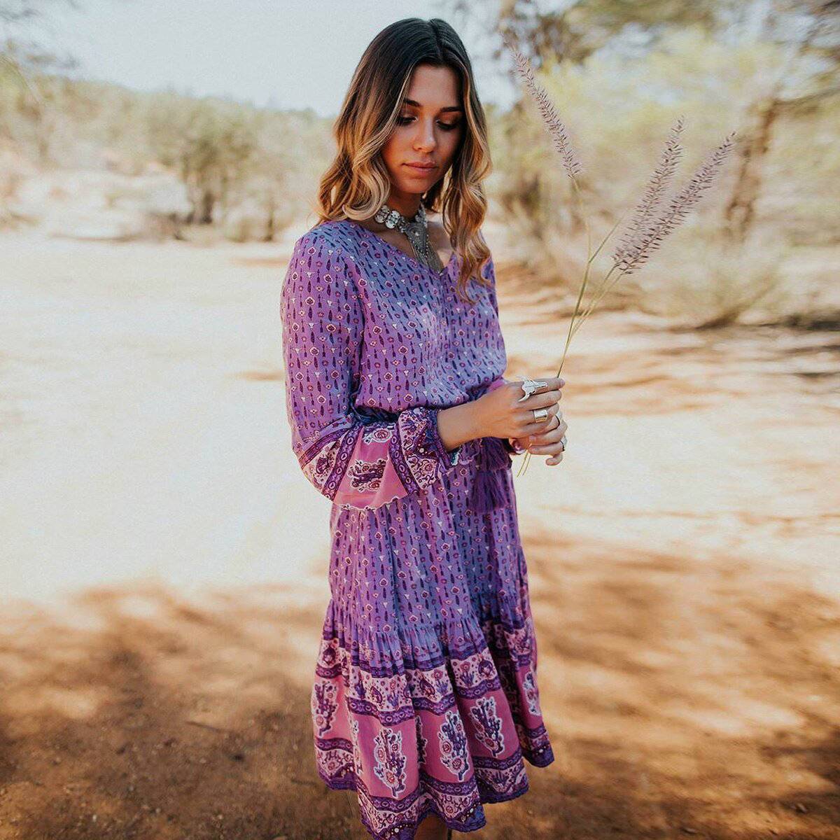 Robe Hippie Chic Coton - Violet / S