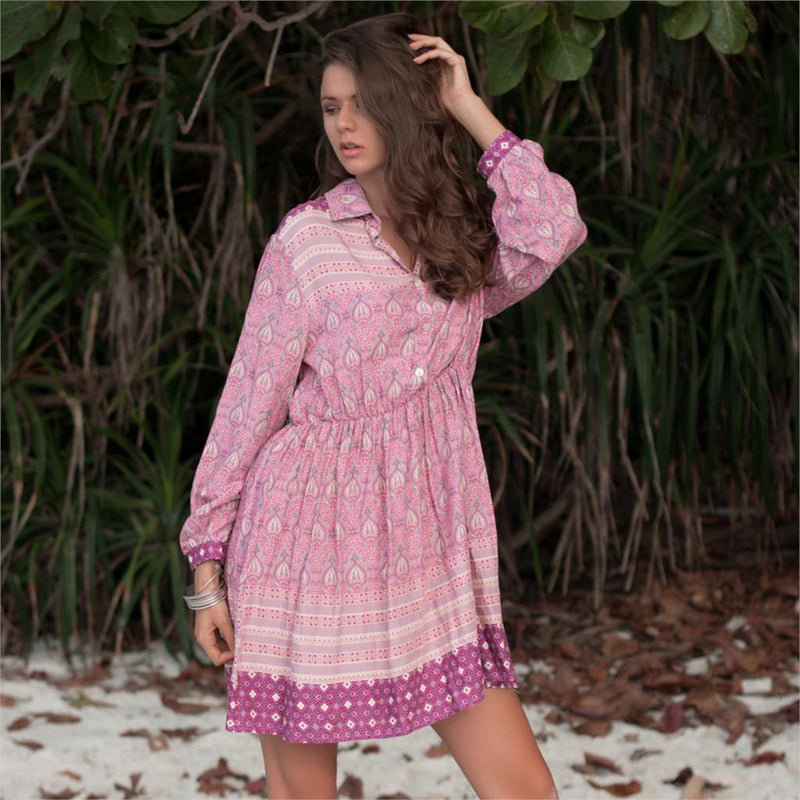 Robe Hippie Chic Manche Longue - Rose / M