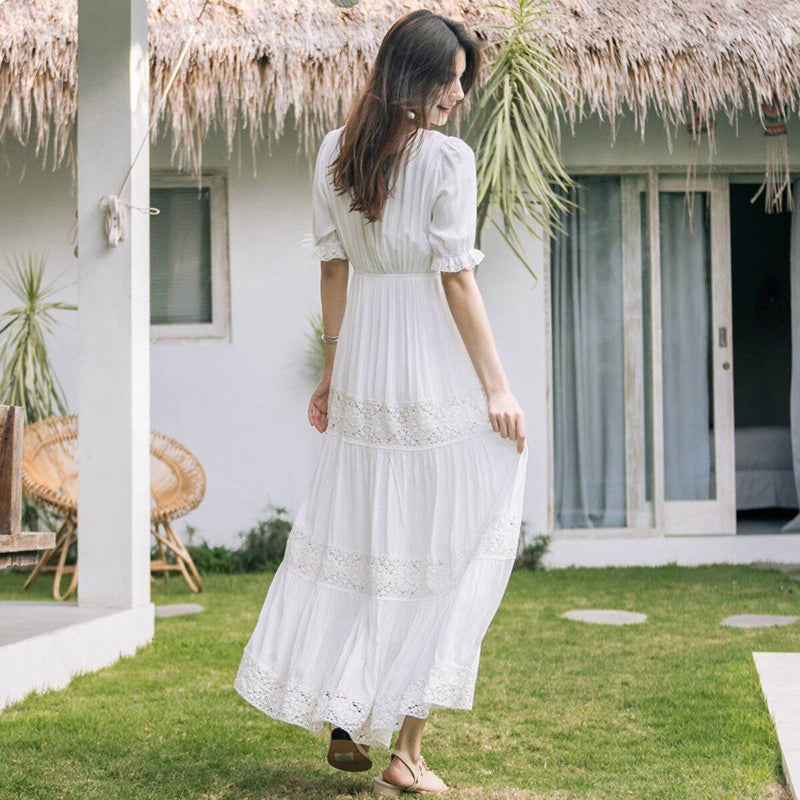 Robe Hippie Longue Chic Blanche - Blanc / S