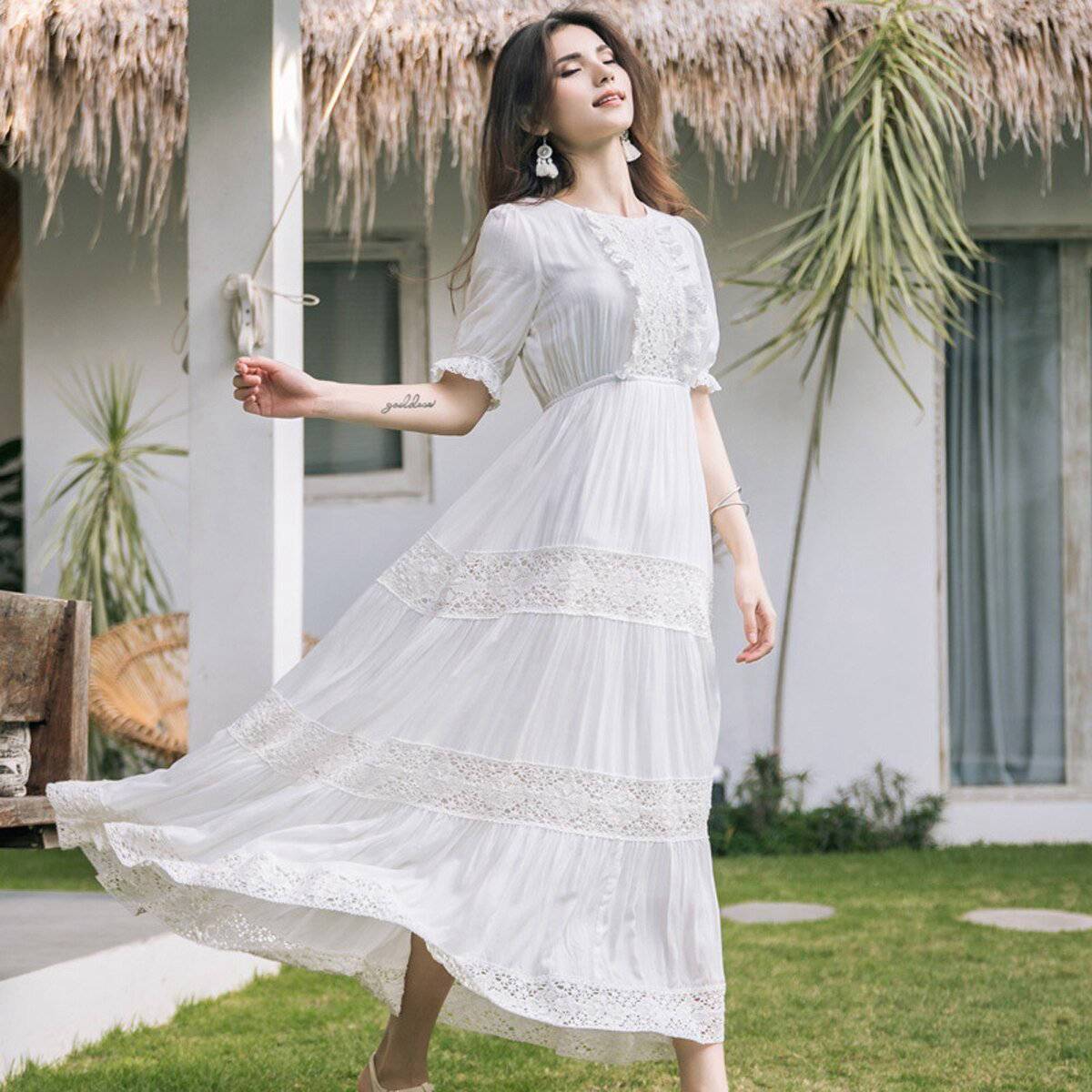 Robe Hippie Longue Chic Blanche - Blanc / S