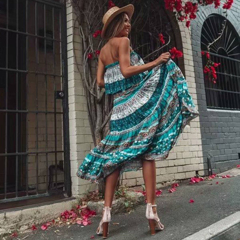 Robe Hippie Mi Longue - Vert / S