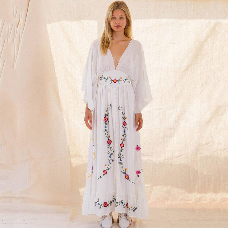 Robe Longue Blanche Hippie Chic - Blanc / S
