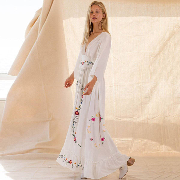 Hippie Robe Longue Blanche Boheme