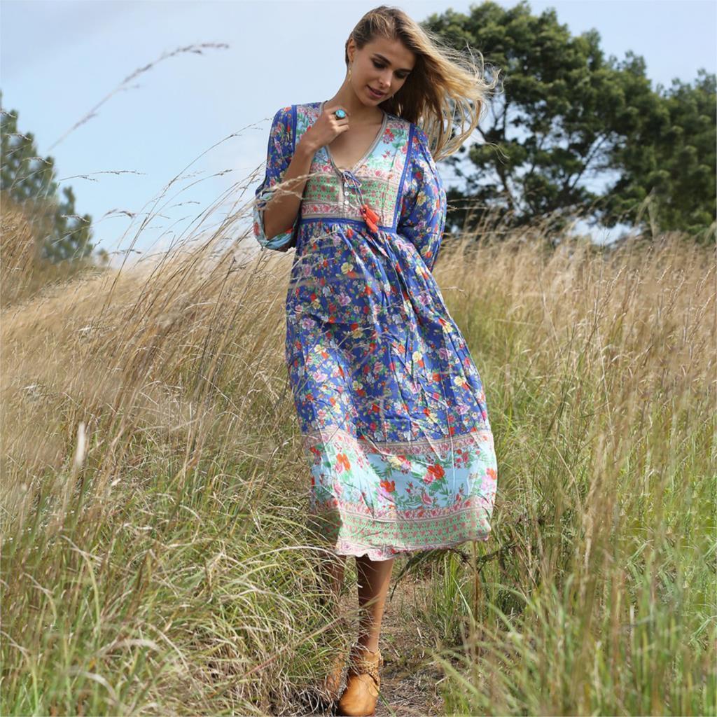 Robe Longue Bohème Anthropologie - Bleu / S