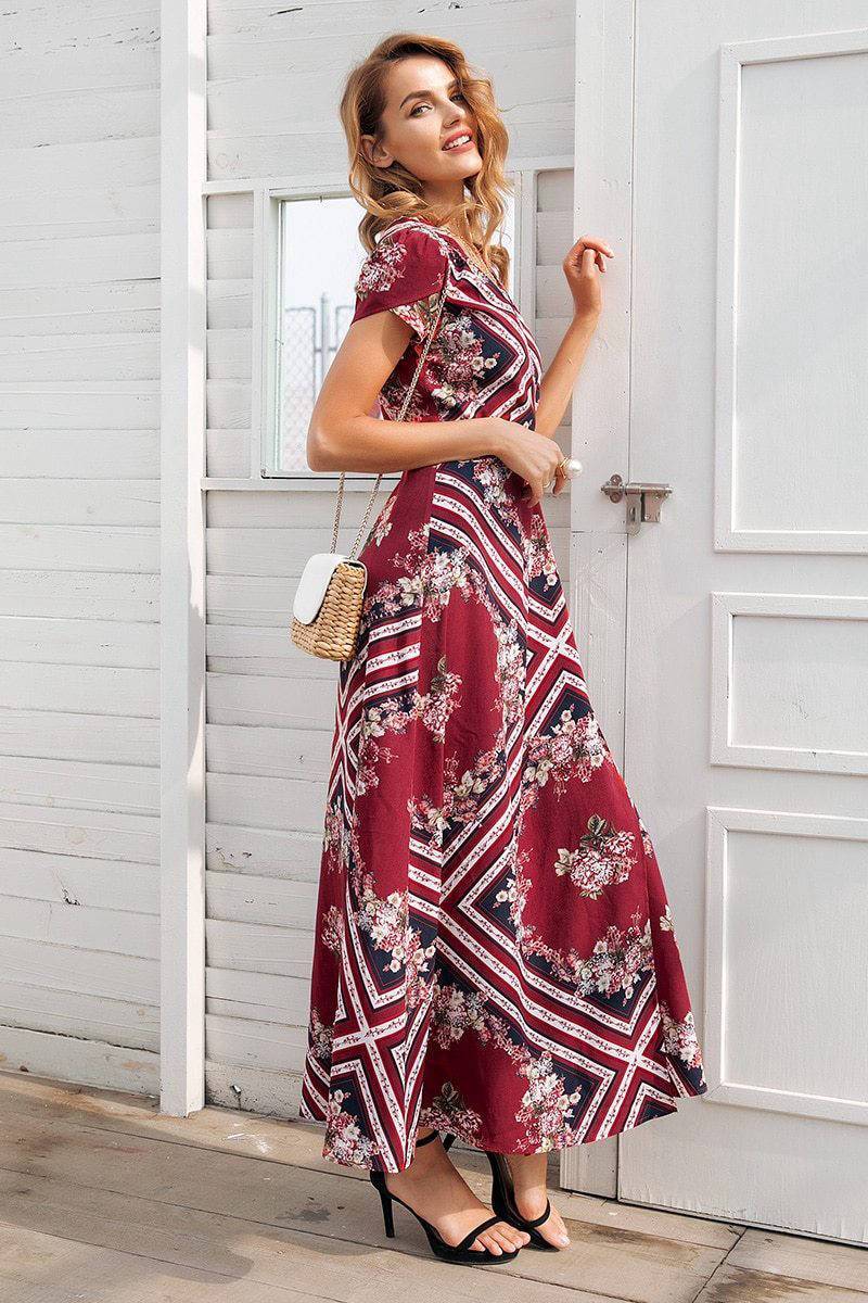 Robe Longue Bohème Automne - Bordeau / S