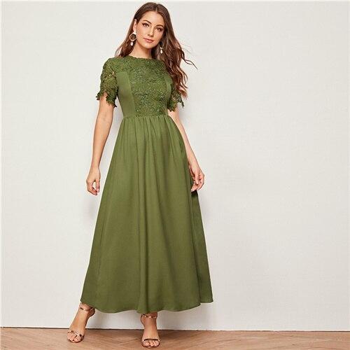 Robe Longue Bohème avec Manche - Vert / XS