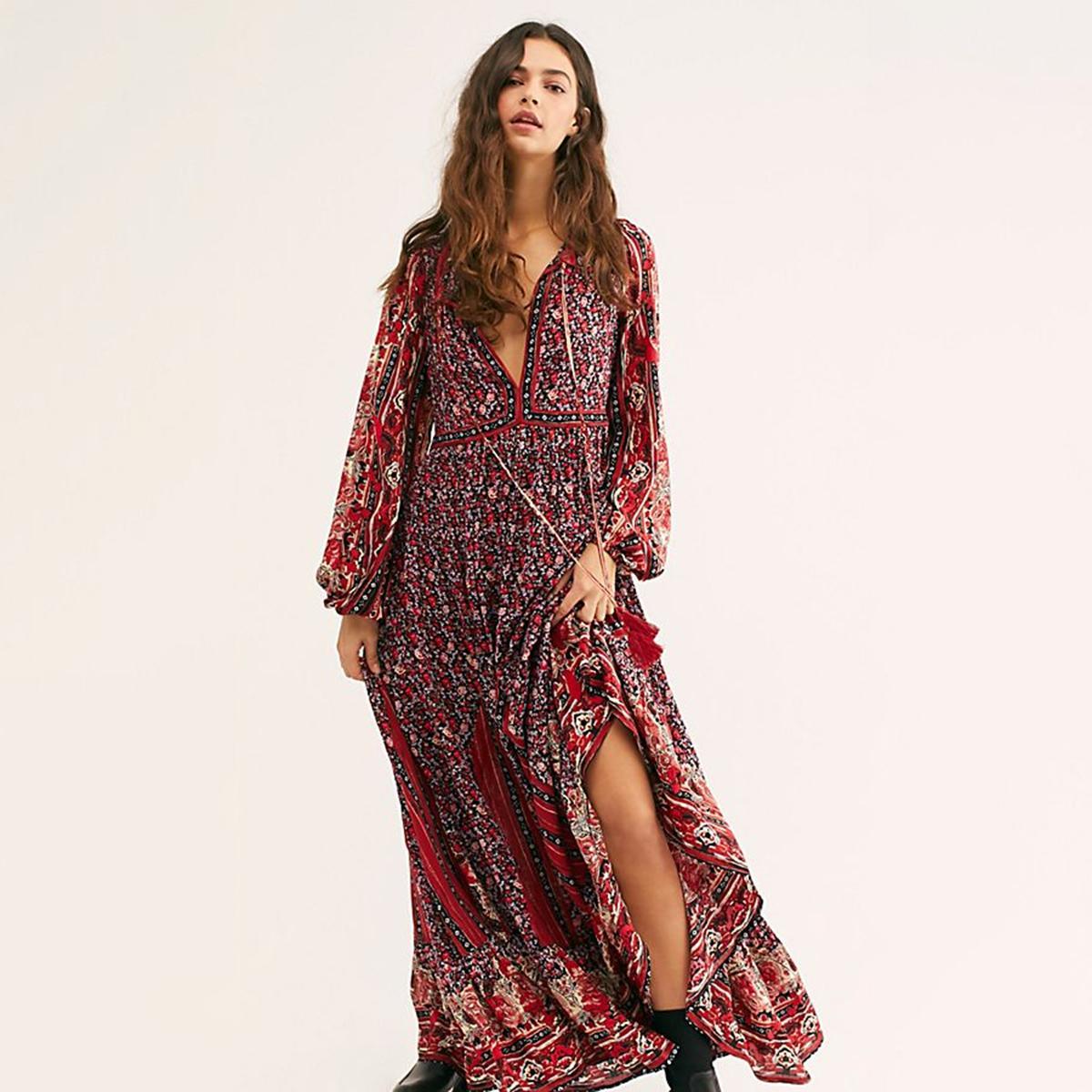 Robe longue bohème bordeau