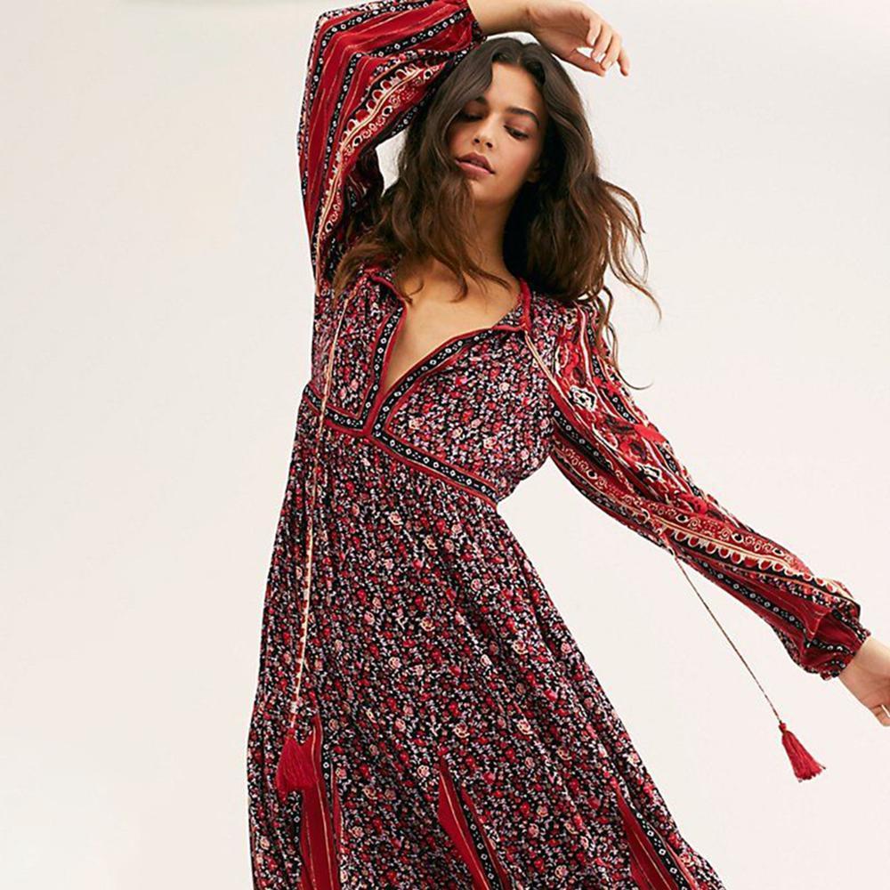 Robe longue bohème bordeau