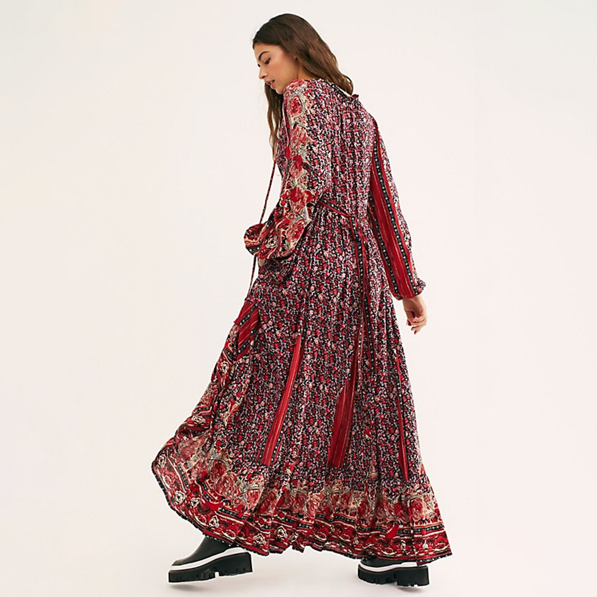 Robe longue bohème bordeau