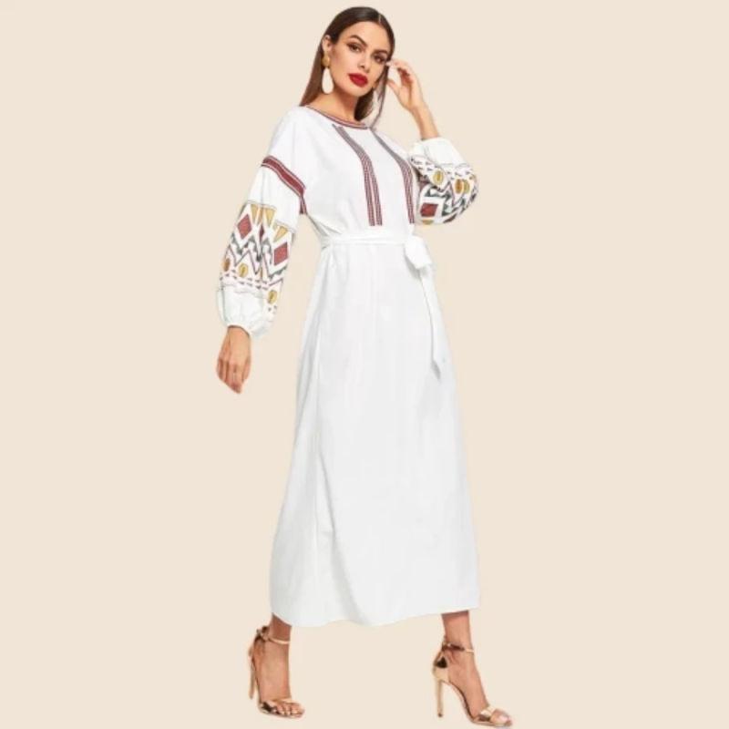 Robe Longue Bohème Broderie - Blanc / XS