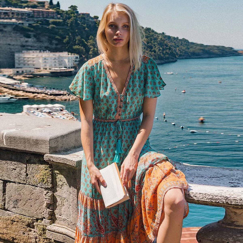 Robe Longue Bohème Chic 2017 - Vert / S