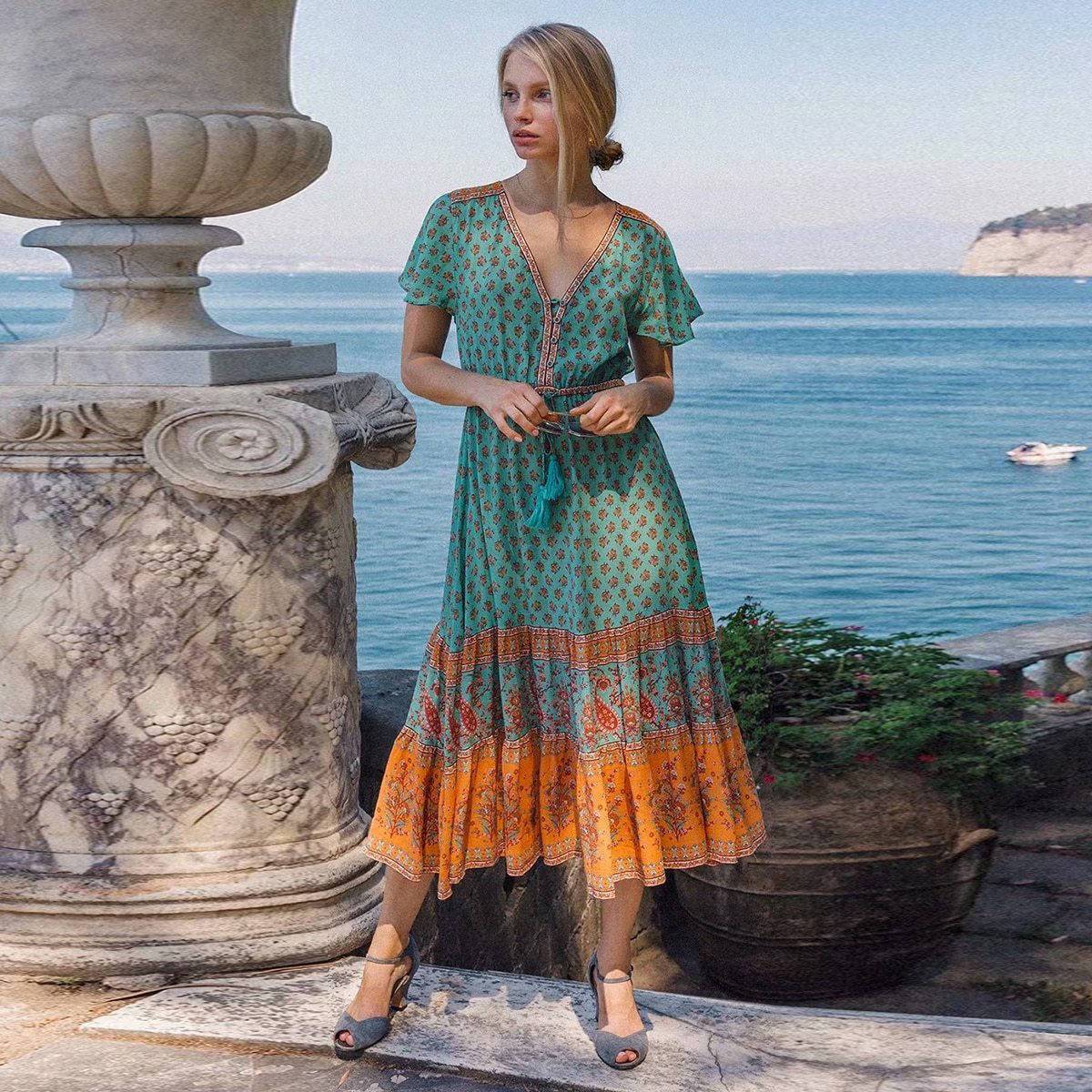 Robe Longue Bohème Chic 2017 - Vert / S