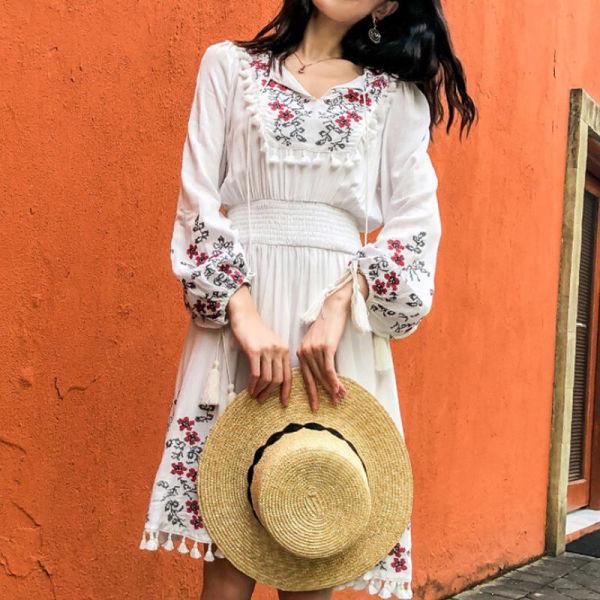 Robe Longue Boheme Chic Coton - Blanc / S