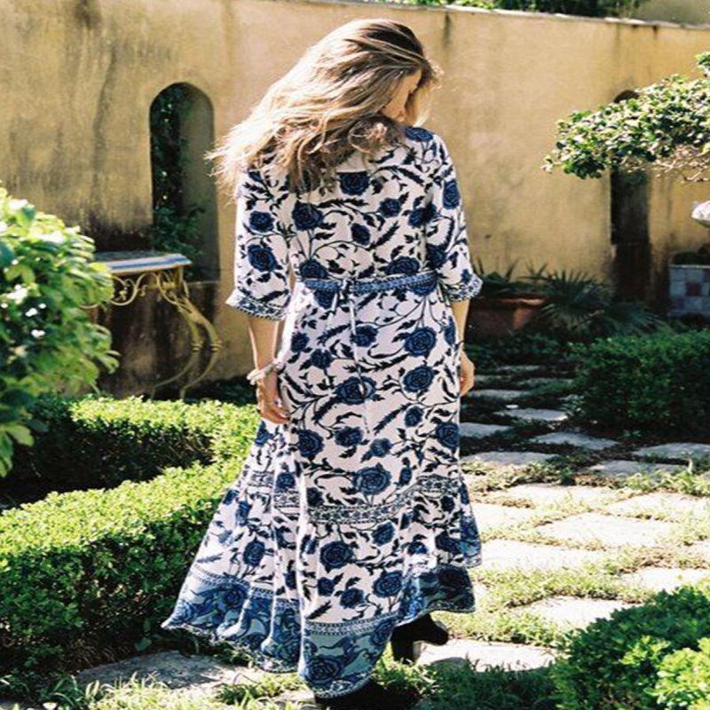 Robe Longue Bohème Chic été 2018 - Bleu / S