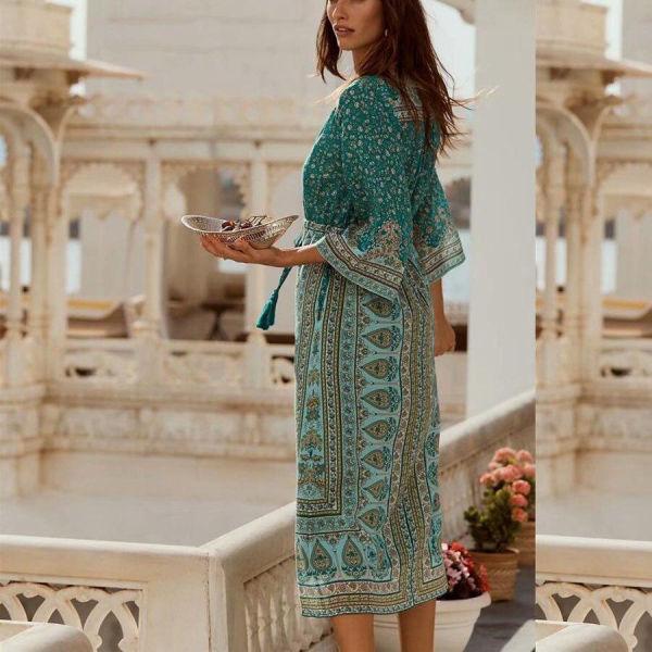 Robe Longue Bohème Chic Femme - Vert / S