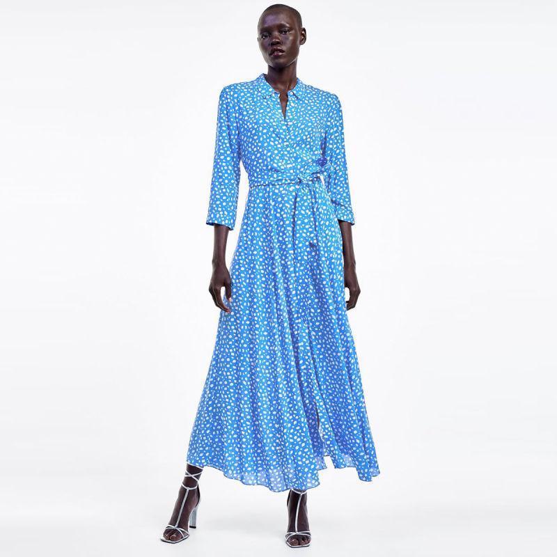 Robe Longue Bohème Chic Manche Longue - Bleu / XS