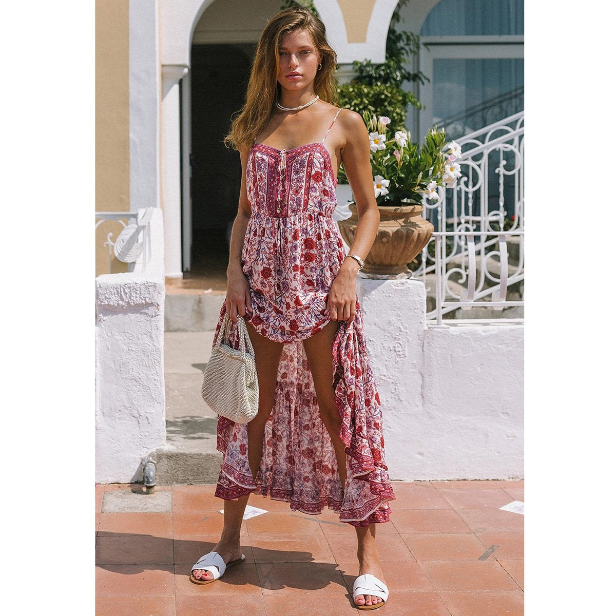 Robe Longue Boheme En Voile - Rouge / S