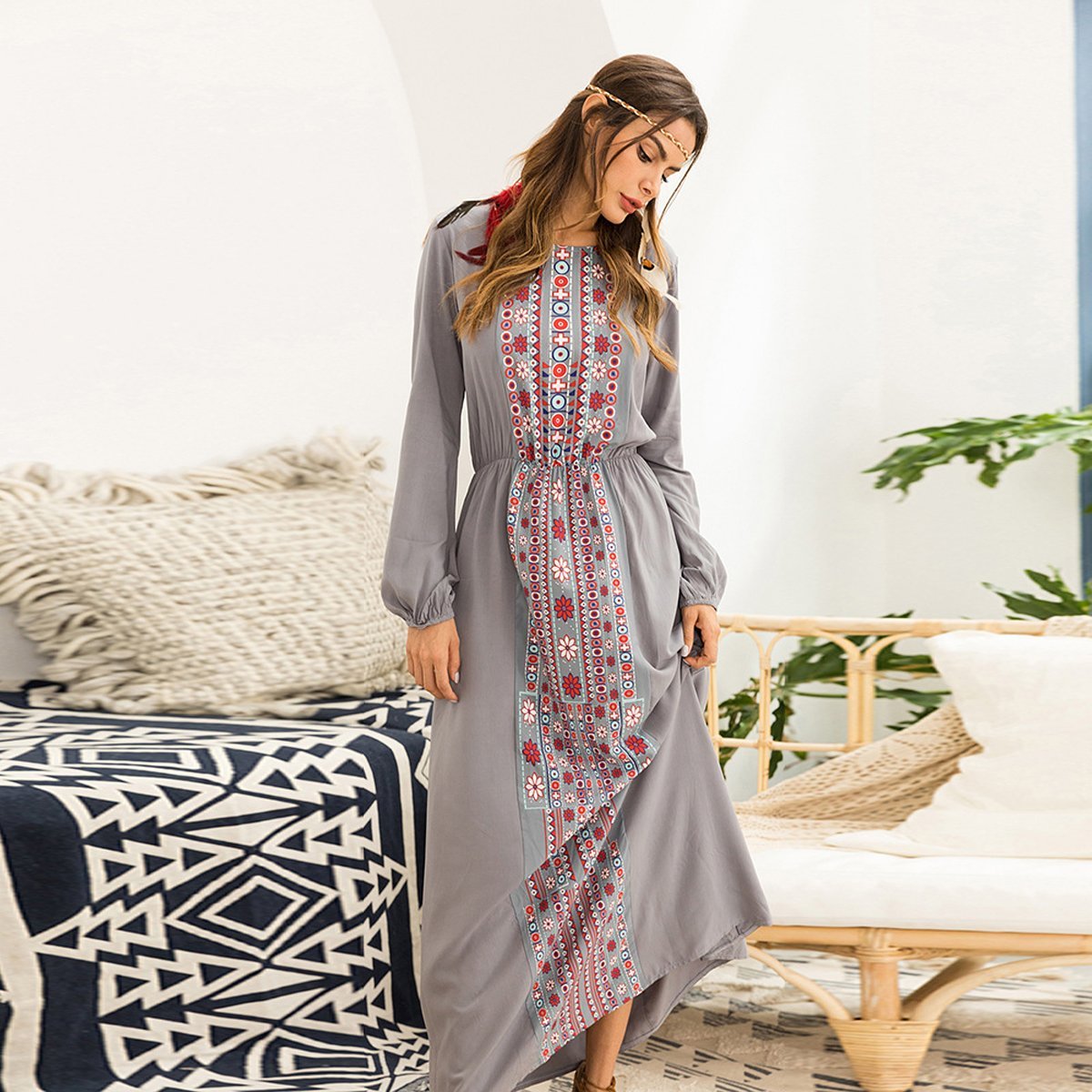 Robe longue bohème grise