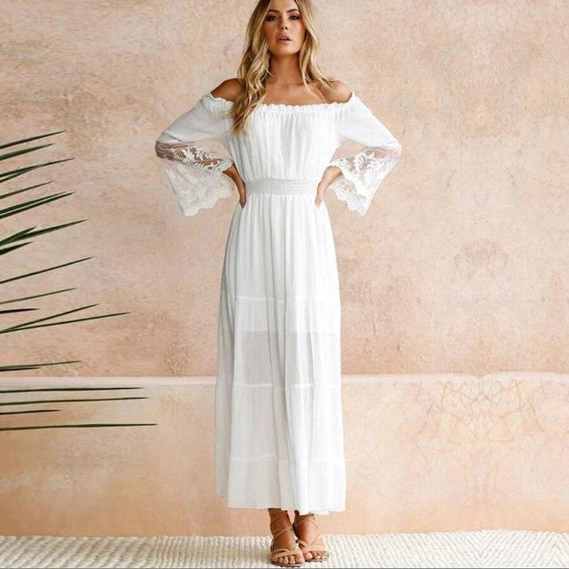 Robe Longue Bohème Hiver 2019 - Blanc / S