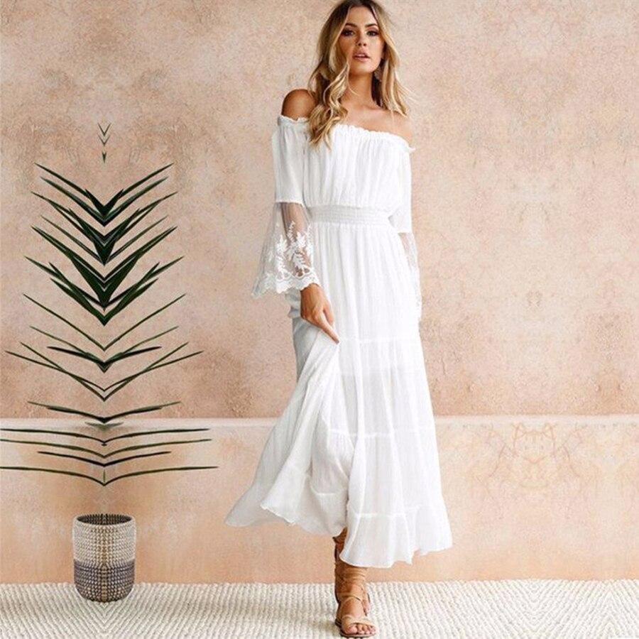 Robe Longue Bohème Hiver 2019 - Blanc / S