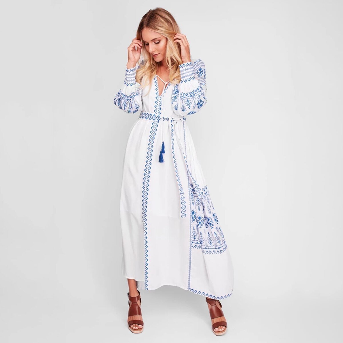 Robe Longue Bohème Hiver - Blanc / S