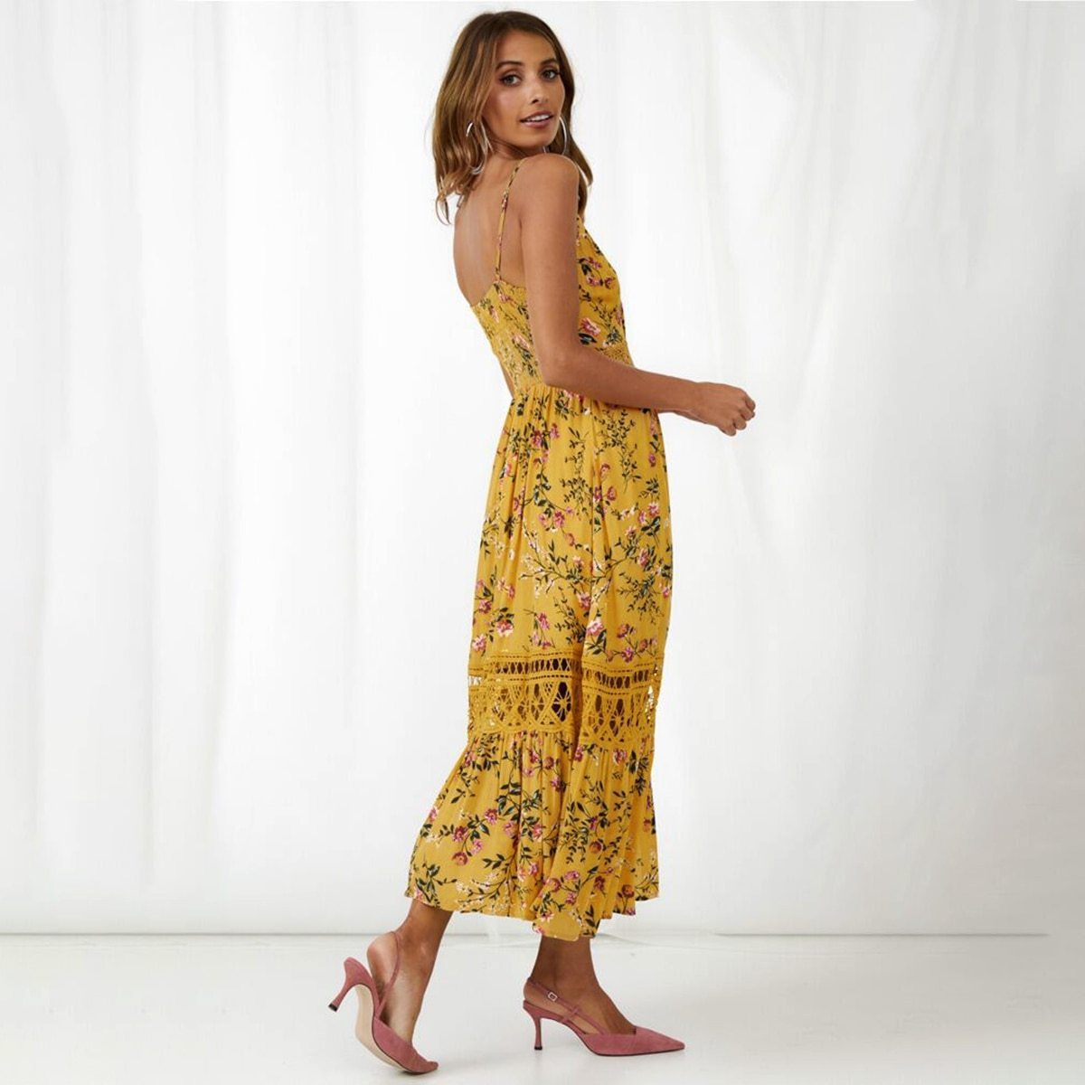 Robe longue bohème jaune