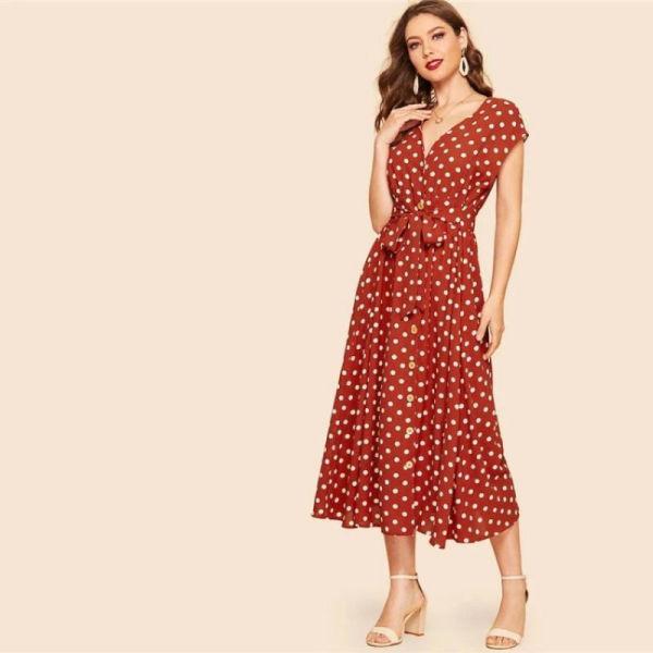 Robe Longue Bohème Manche Courte - Rouille / S