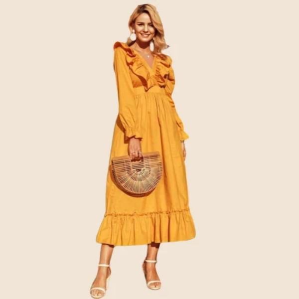 Robe Longue Bohème Mousseline - Jaune / S