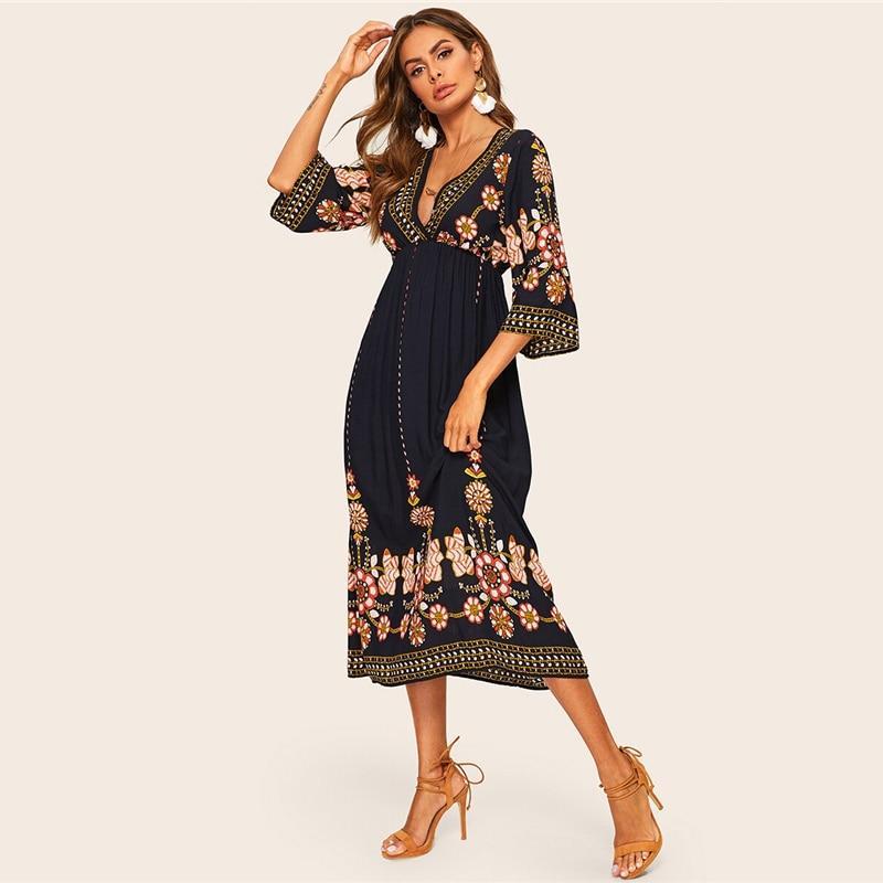 Robe Longue Bohème Printemps - XS / Noir