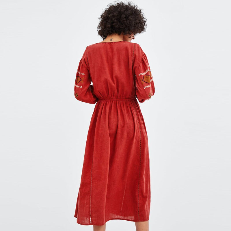Robe Longue Bohème Style Chic Rouge - Rouge / S