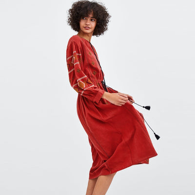 Robe Longue Bohème Style Chic Rouge