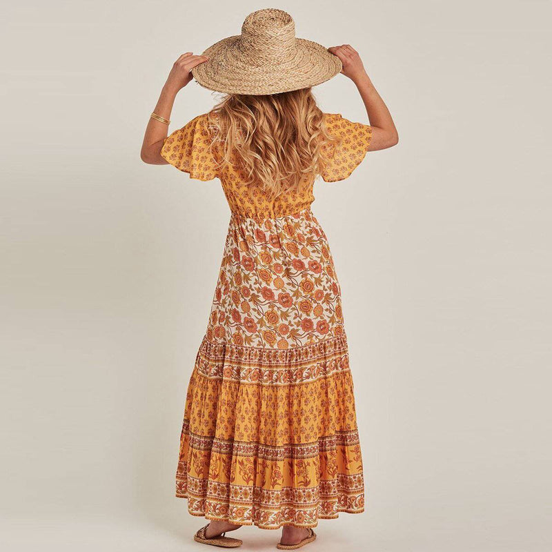 Robe Longue Bohème Tendance - Jaune / S