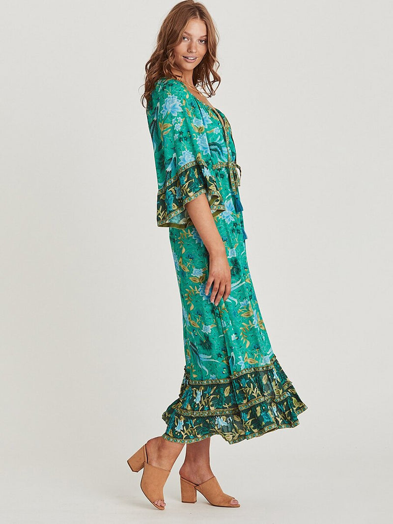 Robe Longue Bohème Verte - Vert / XS