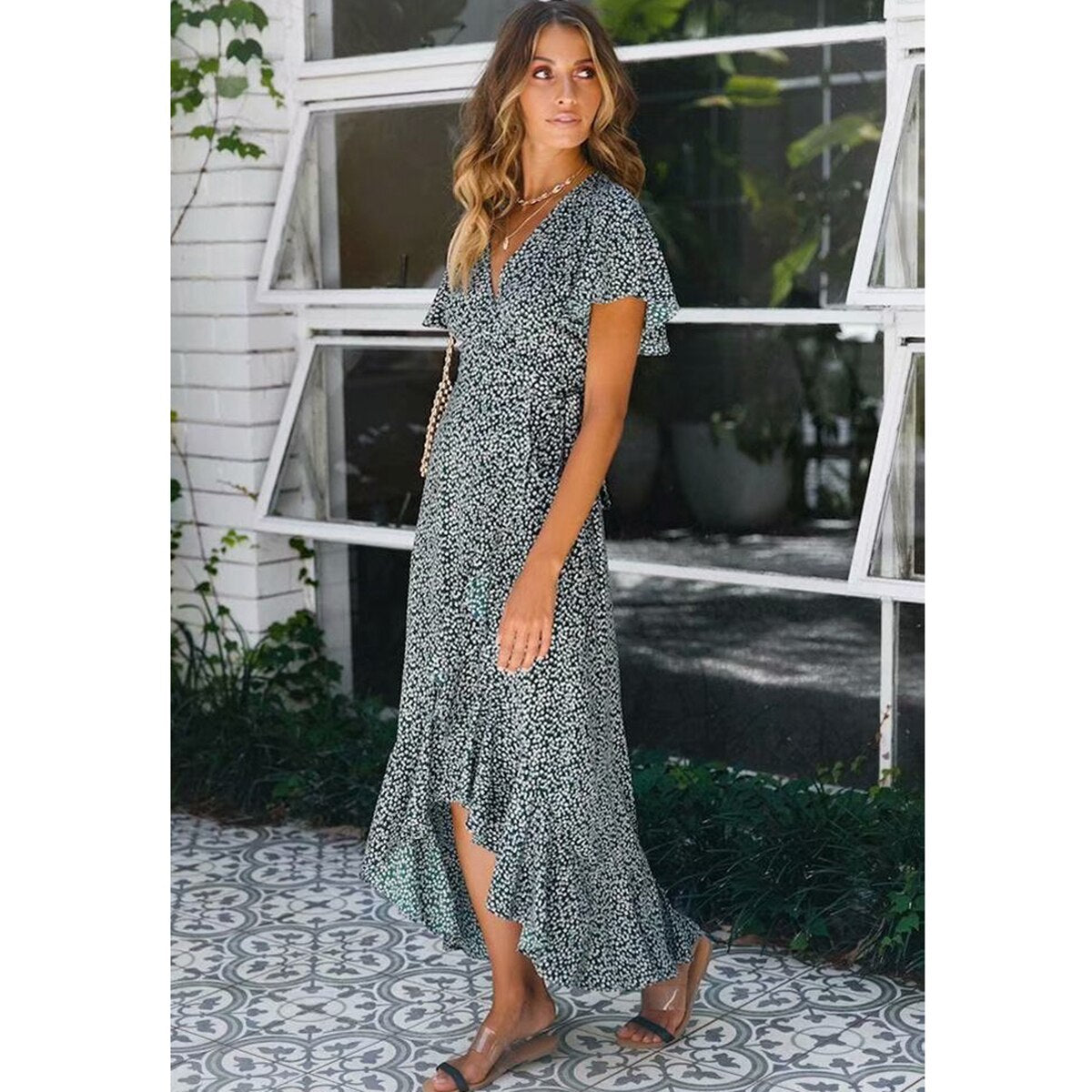 Robe longue bohème verte