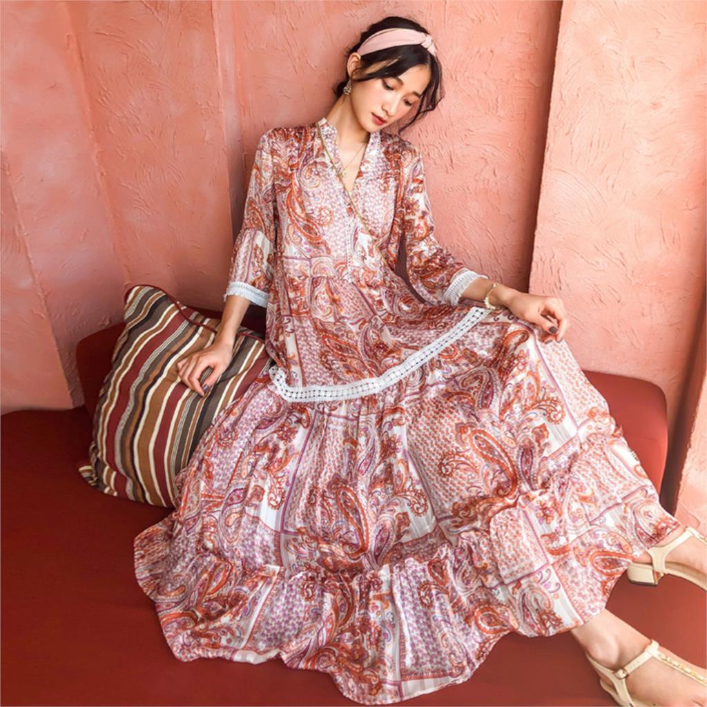 Robe longue boheme vieux rose