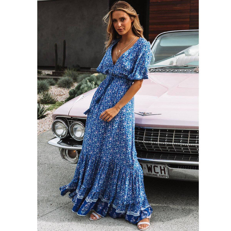 Robe Longue Boho Chic - Bleu / S
