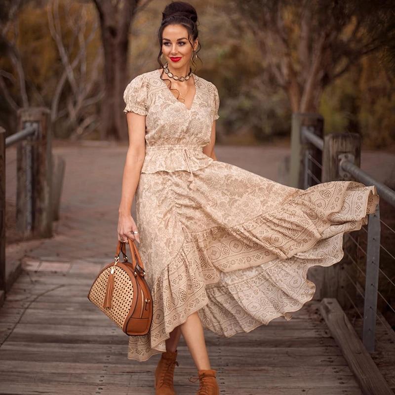 Robe Longue Boho Chic Beige Olympe Bohème1