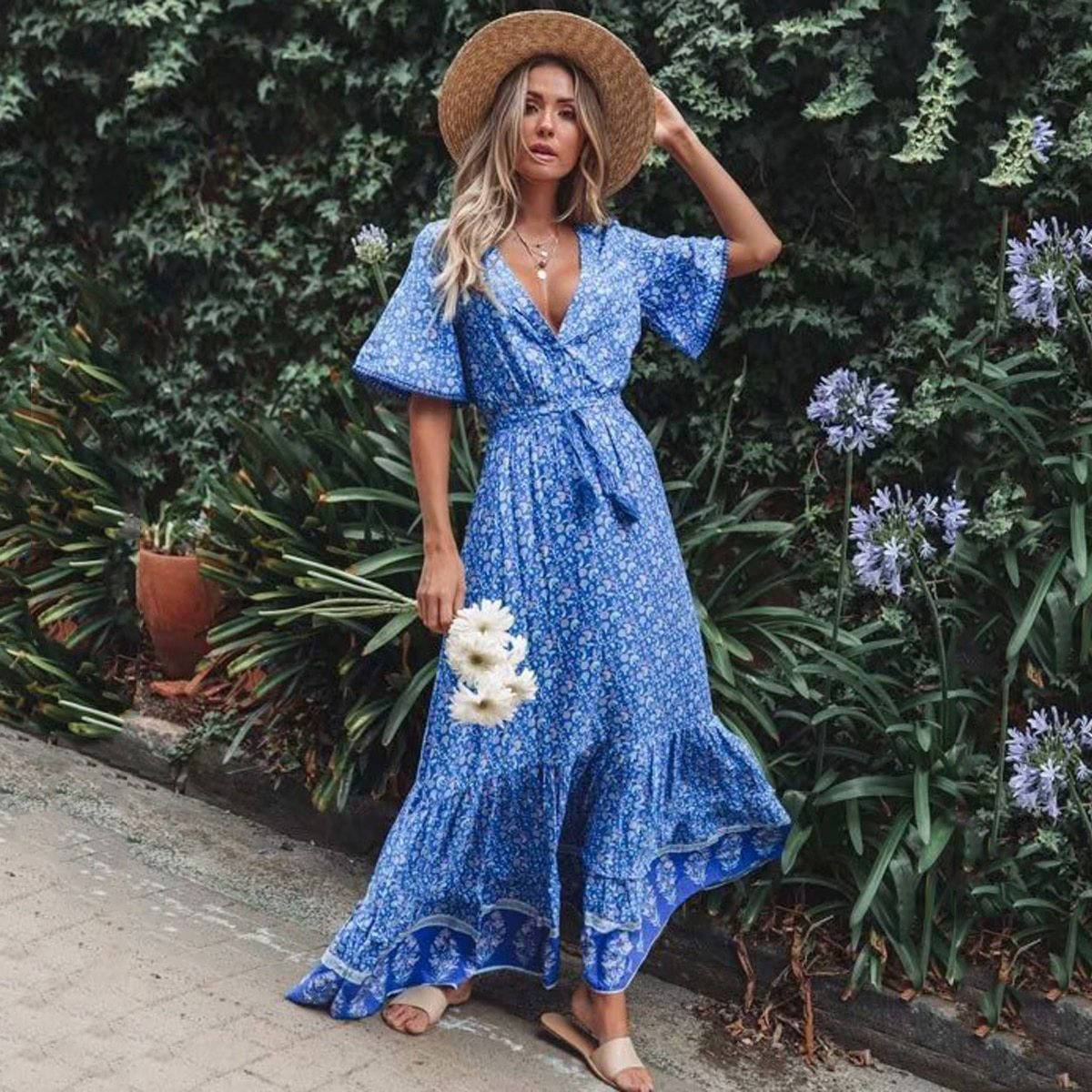 Robe Longue Boho Chic - Bleu / S