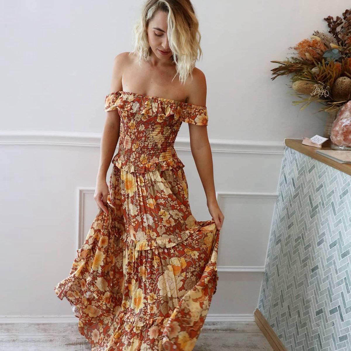Robe Longue Boho - Orange / S