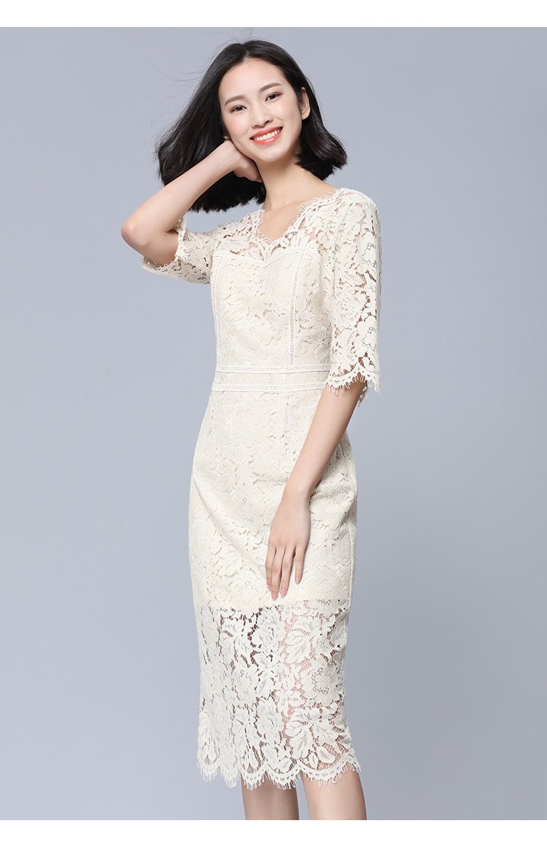 Robe Longue Dentelle Boheme Chic - Blanc / S