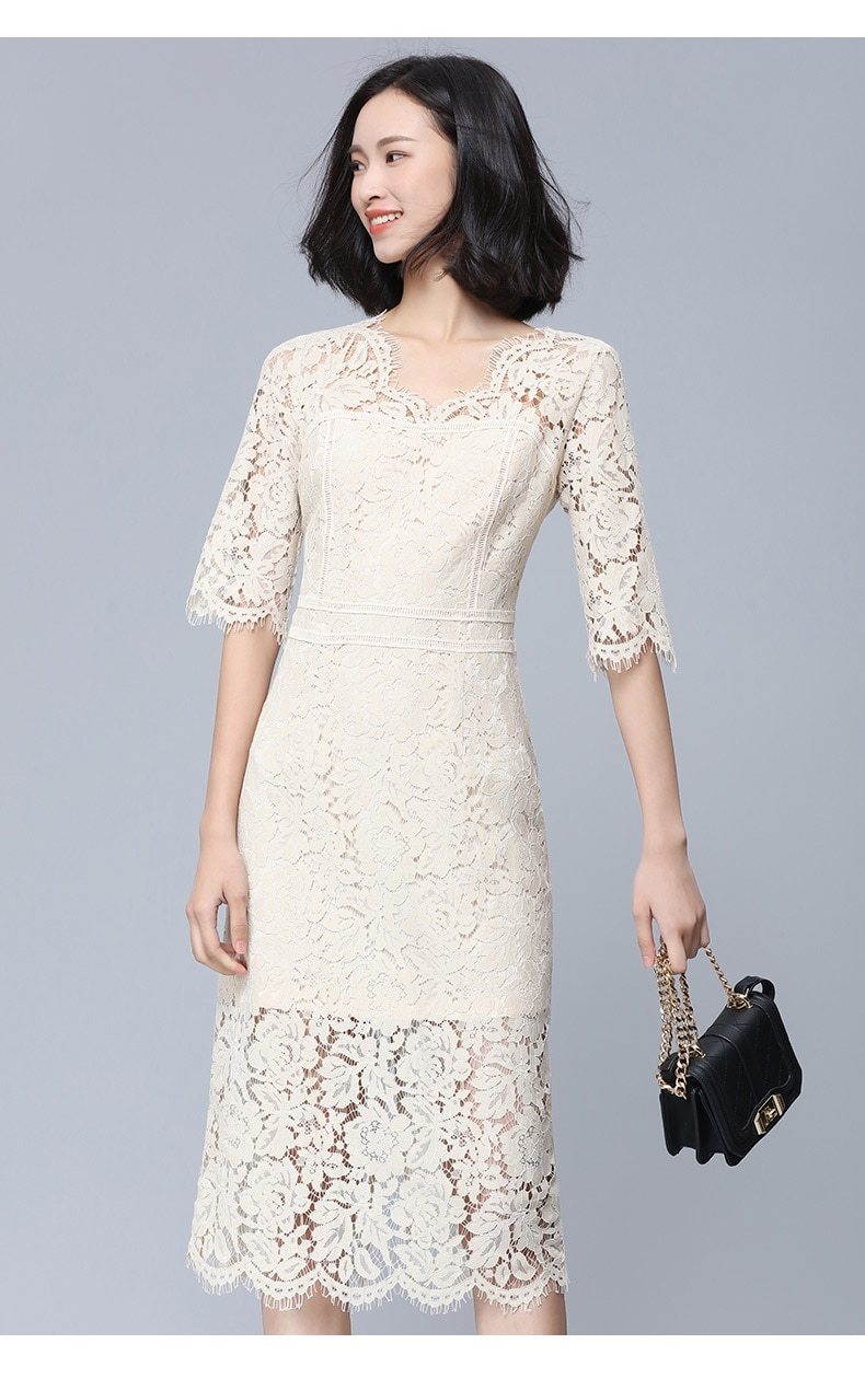 Robe Longue Dentelle Boheme Chic - Blanc / S