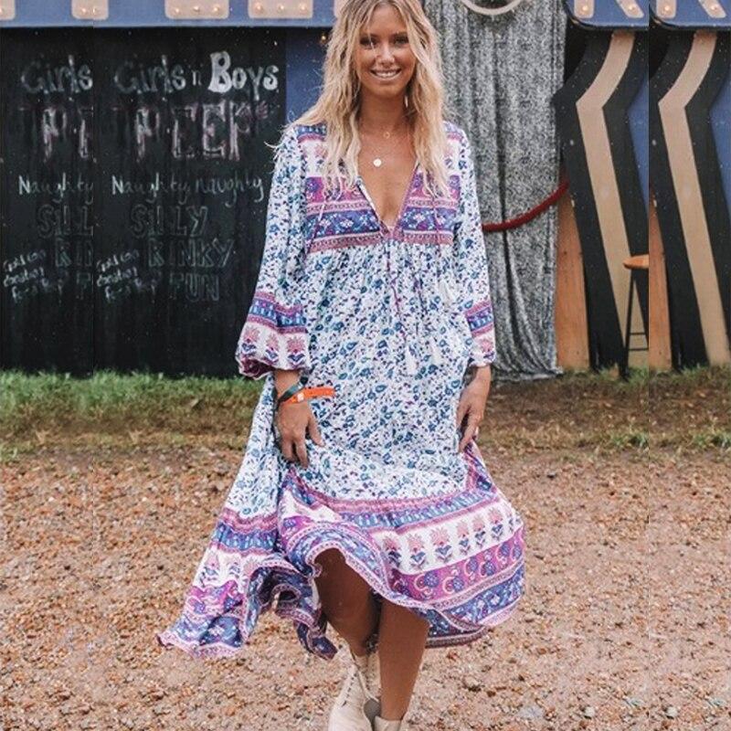 Robe Longue Esprit Bohème Hippie - Violet / S