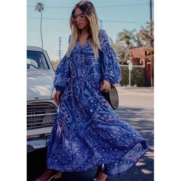 Robe Longue Femme Bohème Chic - Violet / S