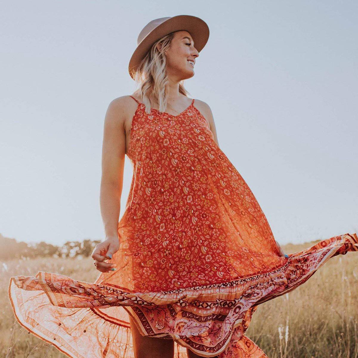 Robe Longue Fleurie Bohème Rouge